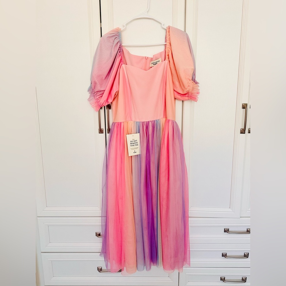 JessaKae Pink and Purple Pleated Puff Sleeve Sundress